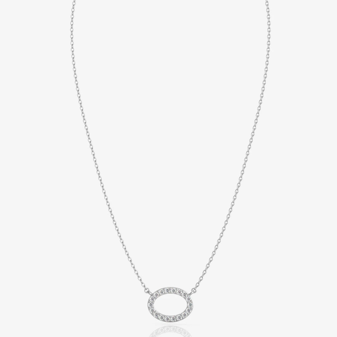 Silver Oval Necklace, Rhodium Plated