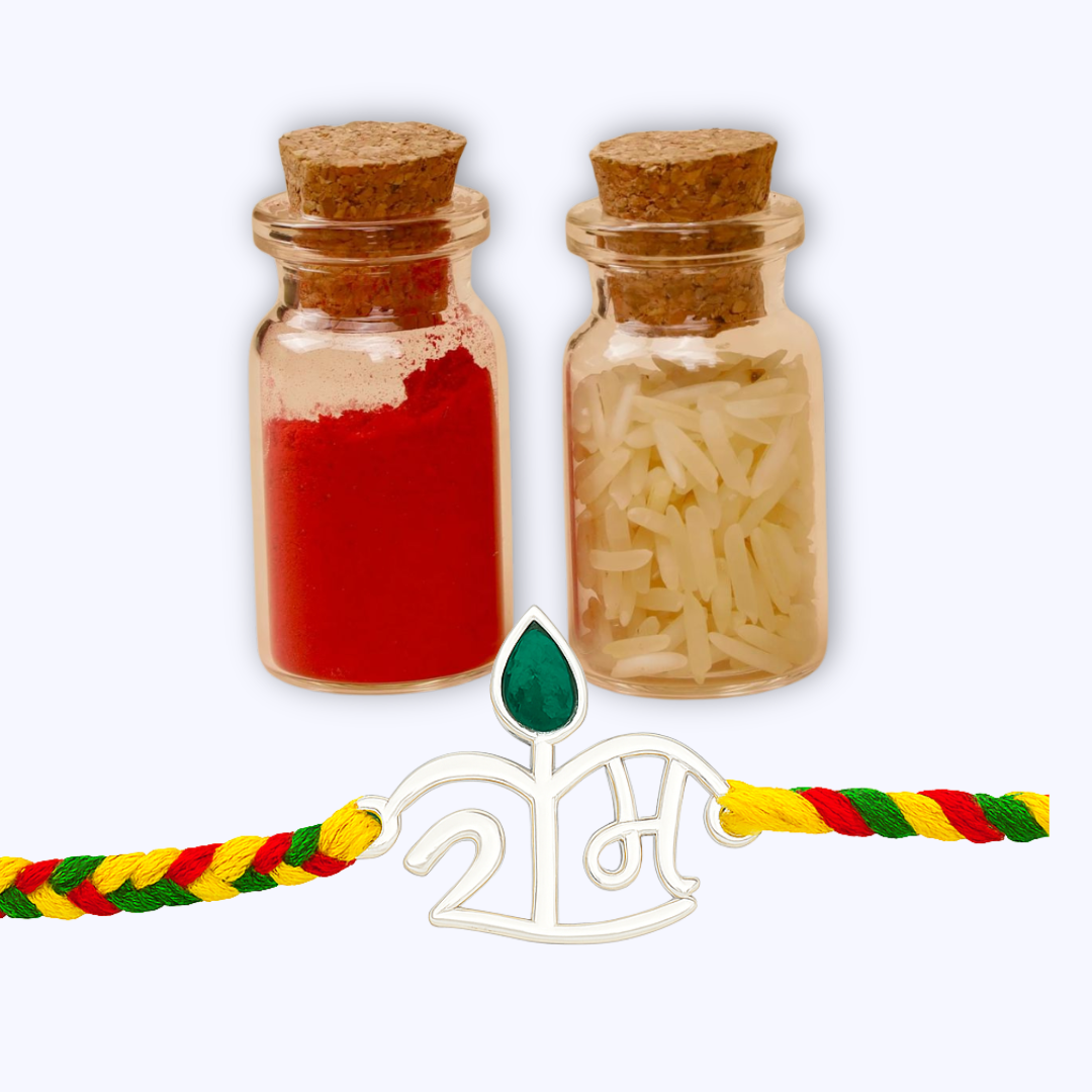 Shree Ram 925 Silver Rakhi With kumkum and Rice