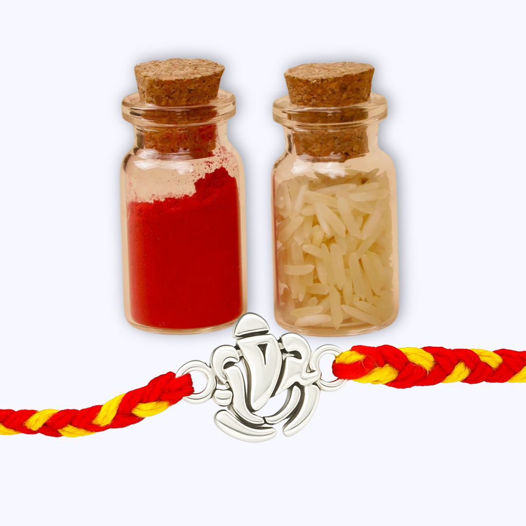 Shree Ganesh 925 Silver Rakhi With kumkum and Rice