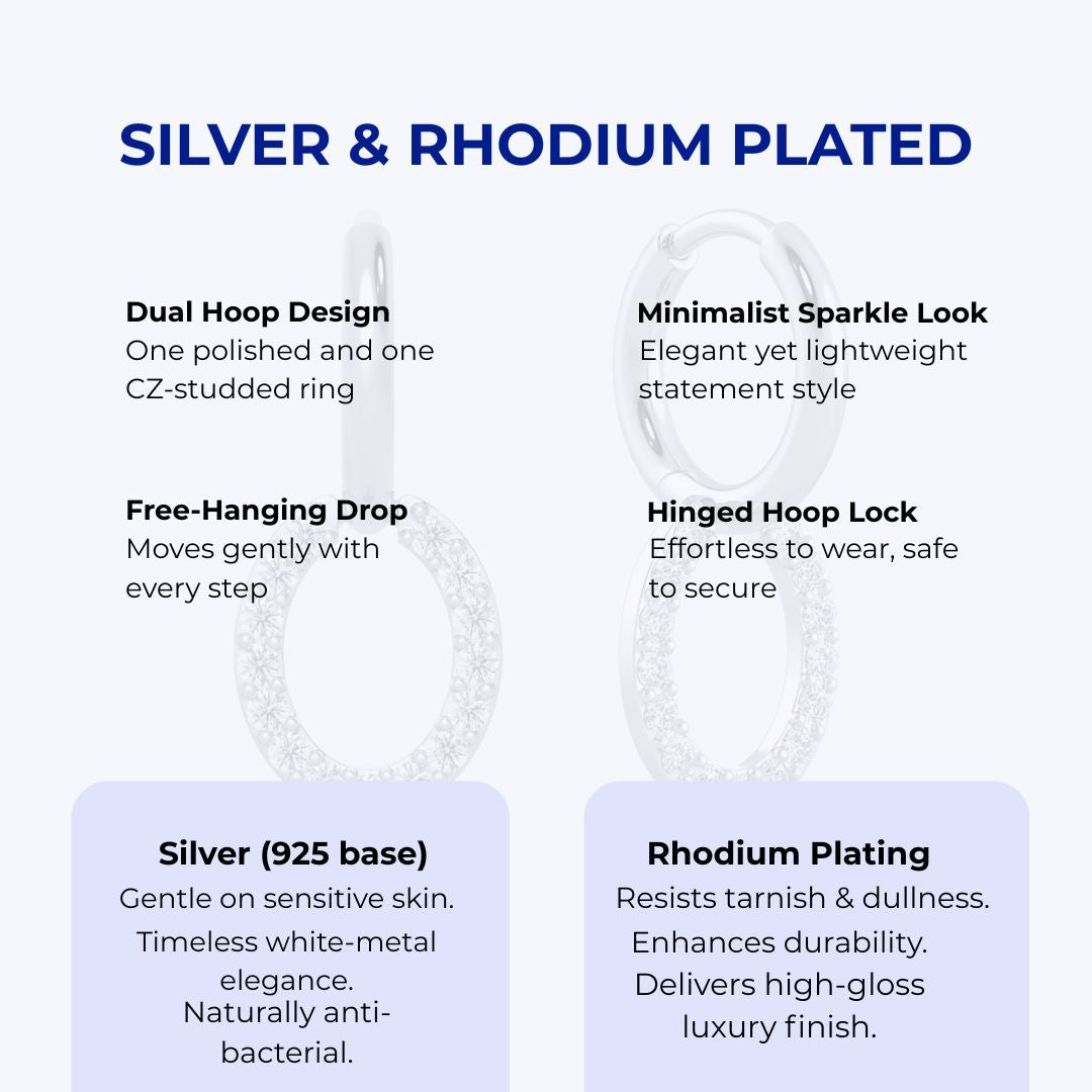 Silver Oval Earrings, Rhodium Plated