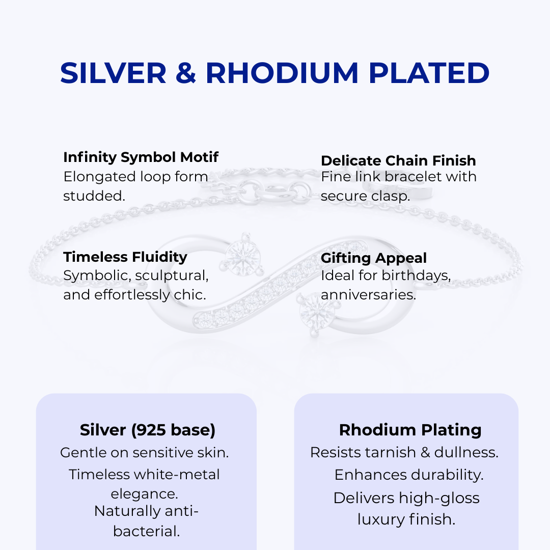 Silver Grand Infinity Bracelet, Rhodium Plated