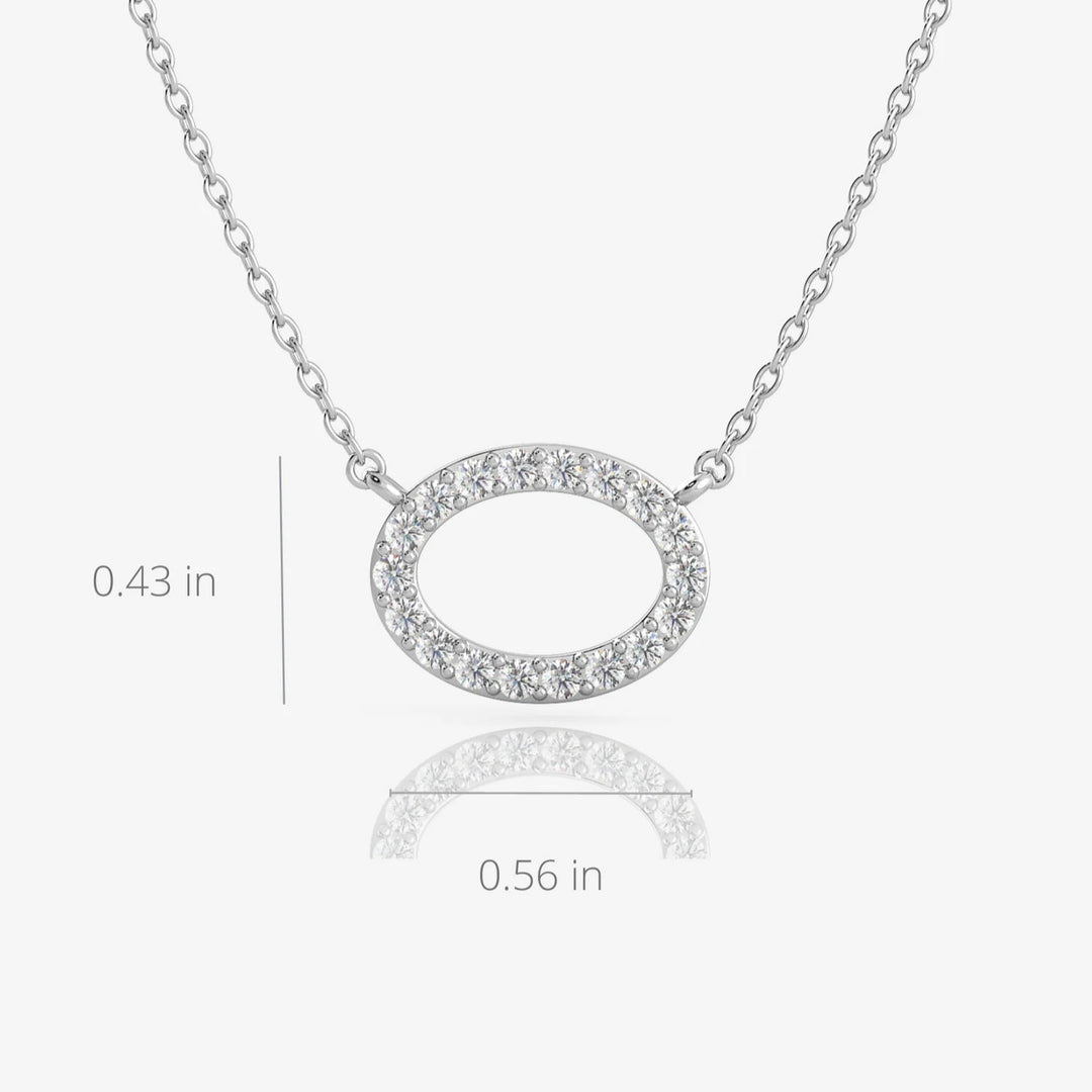 Silver Oval Necklace, Rhodium Plated