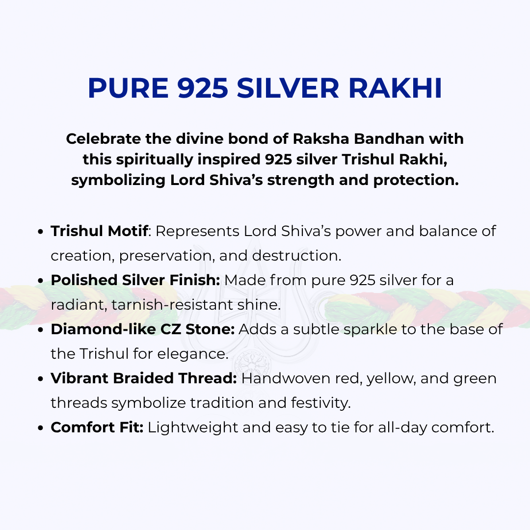 shiva Trishul 925 Silver Rakhi With kumkum and Rice