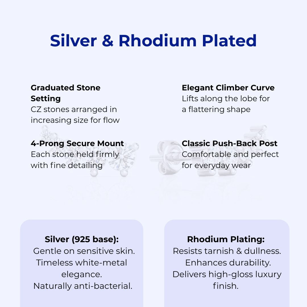 Silver Earrings, Rhodium Plated, Set of 2