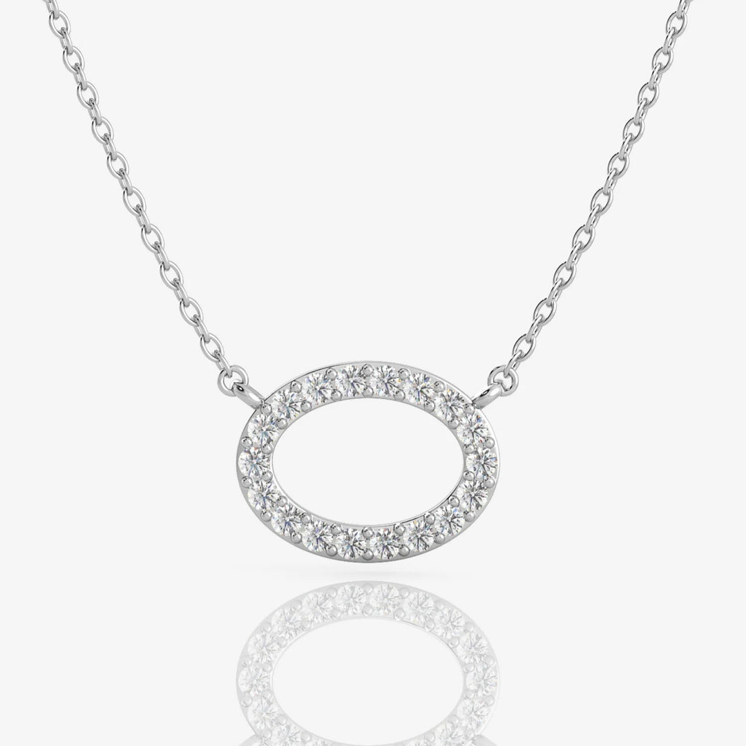 Silver Oval Necklace, Rhodium Plated