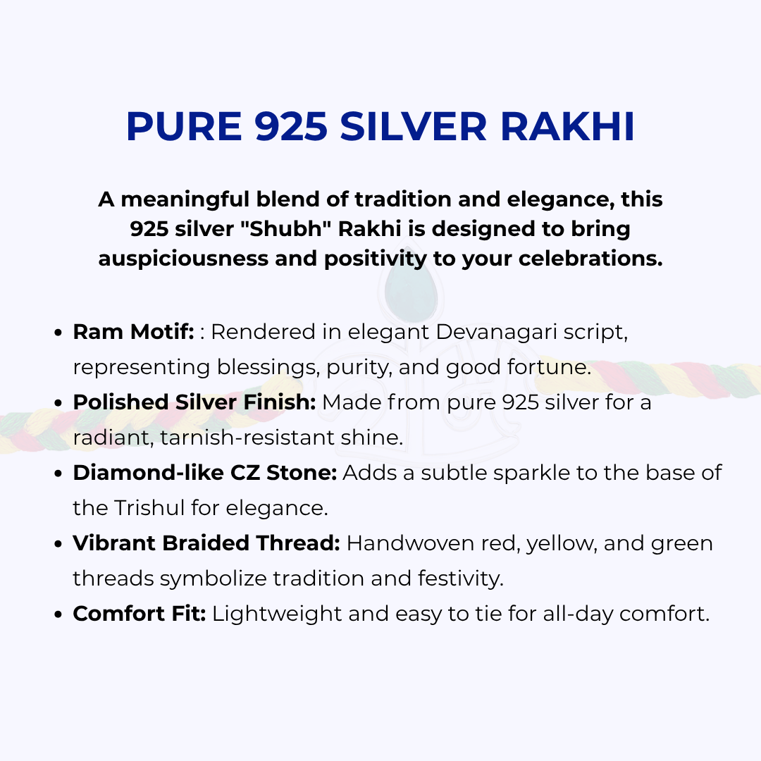 Shree Ram 925 Silver Rakhi With kumkum and Rice