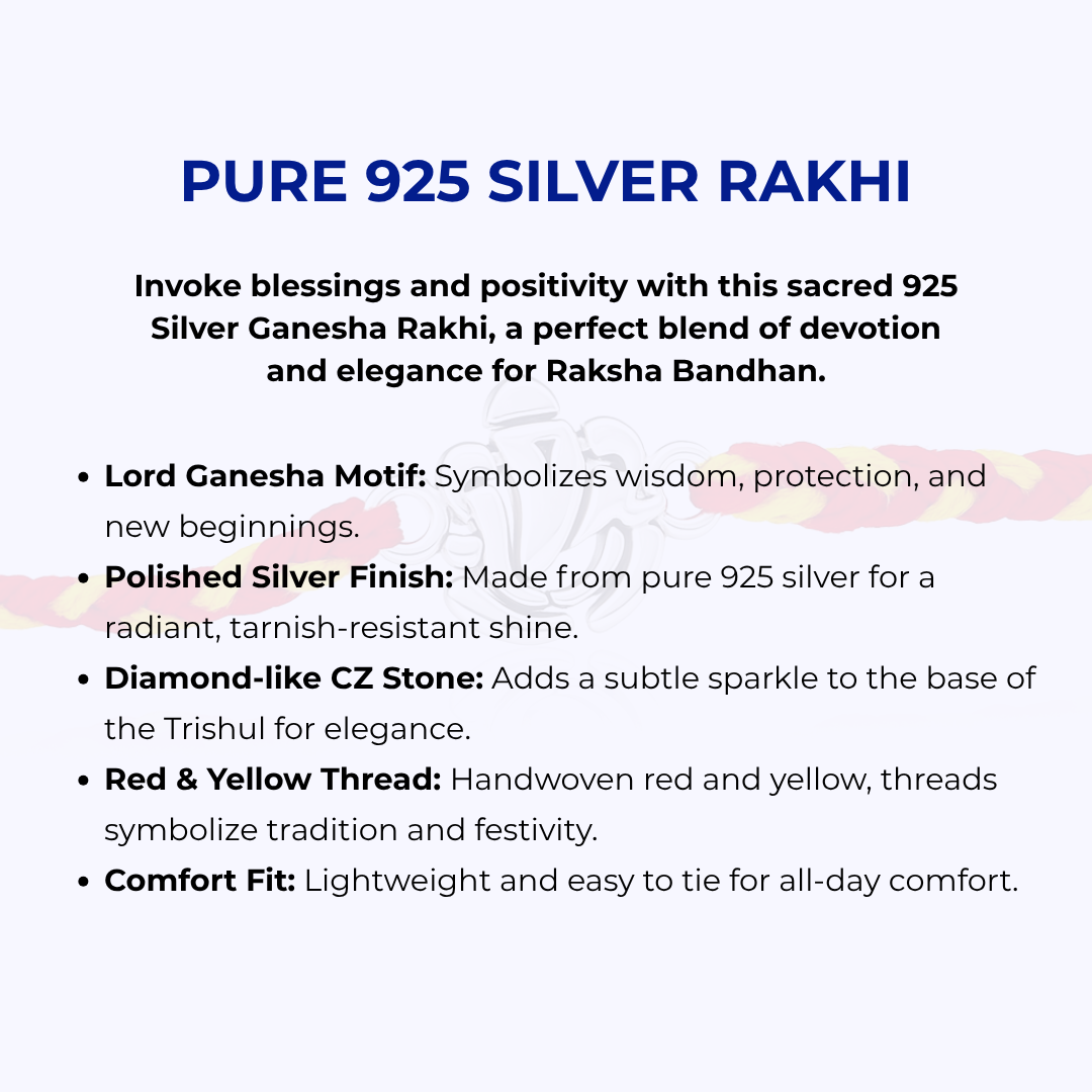 Shree Ganesh 925 Silver Rakhi With kumkum and Rice