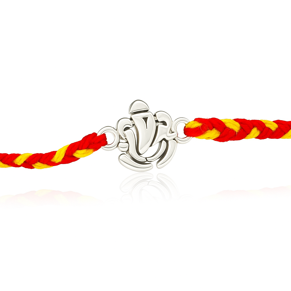 Shree Ganesh 925 Silver Rakhi With kumkum and Rice