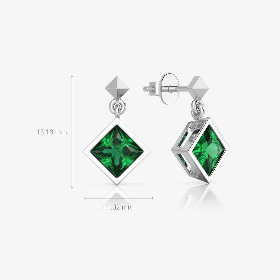 Silver Emerald Earrings & Rhodium Plated
