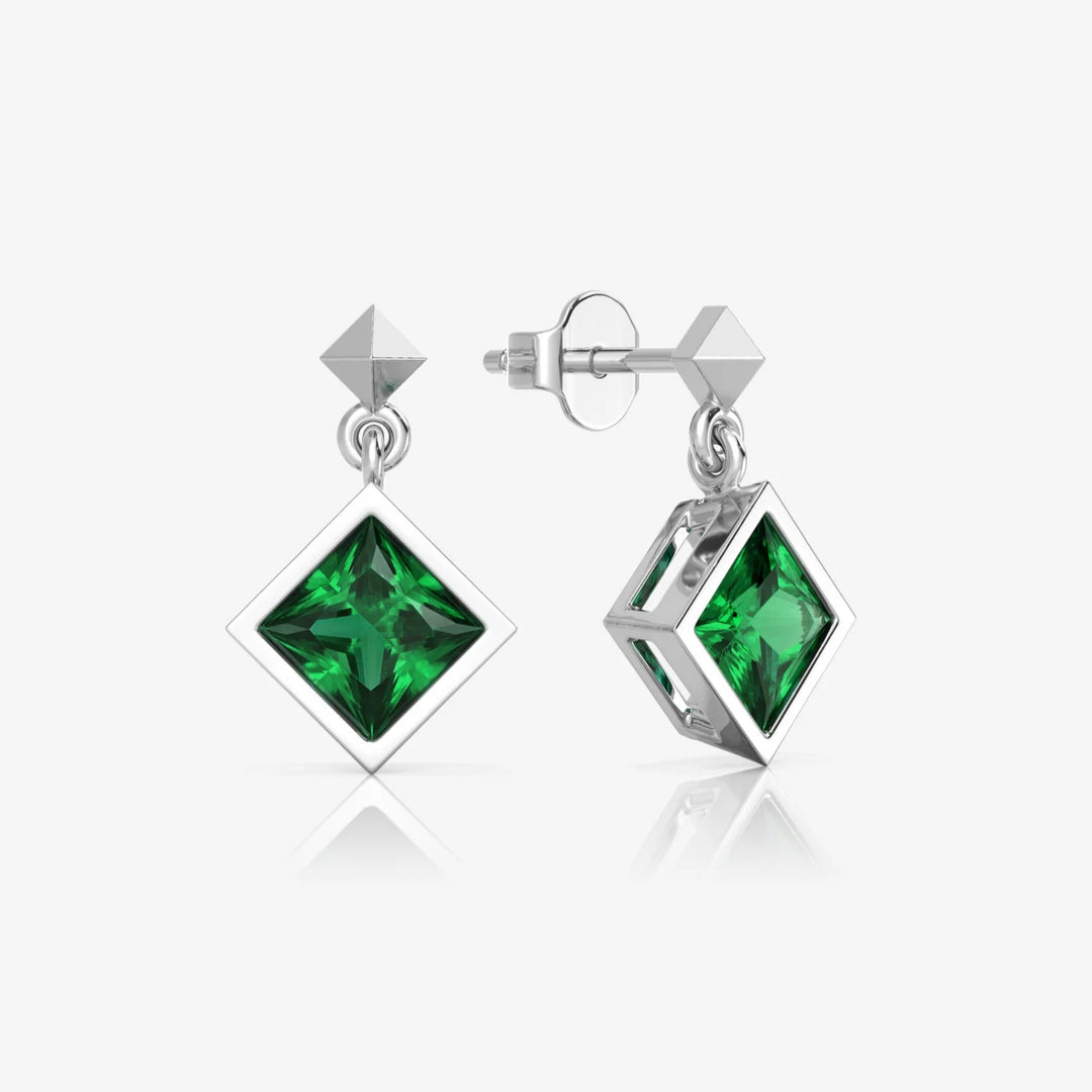 Silver Emerald Earrings & Rhodium Plated