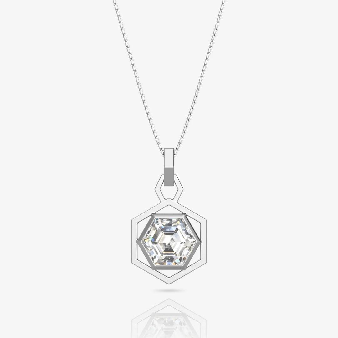 Hexagon Necklace Silver & Rhodium Plated