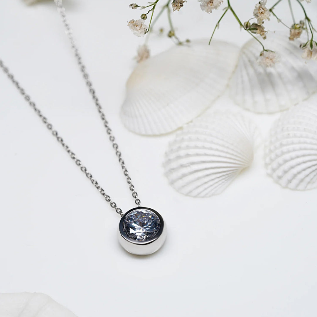 Silver Solitaire Necklace & Rhodium Plated