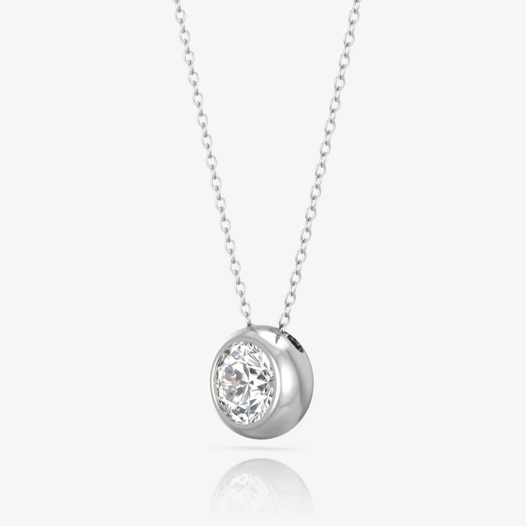 Silver Solitaire Necklace & Rhodium Plated