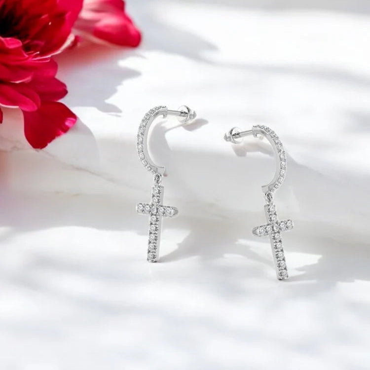 Cross Hoop Earrings 925 Silver