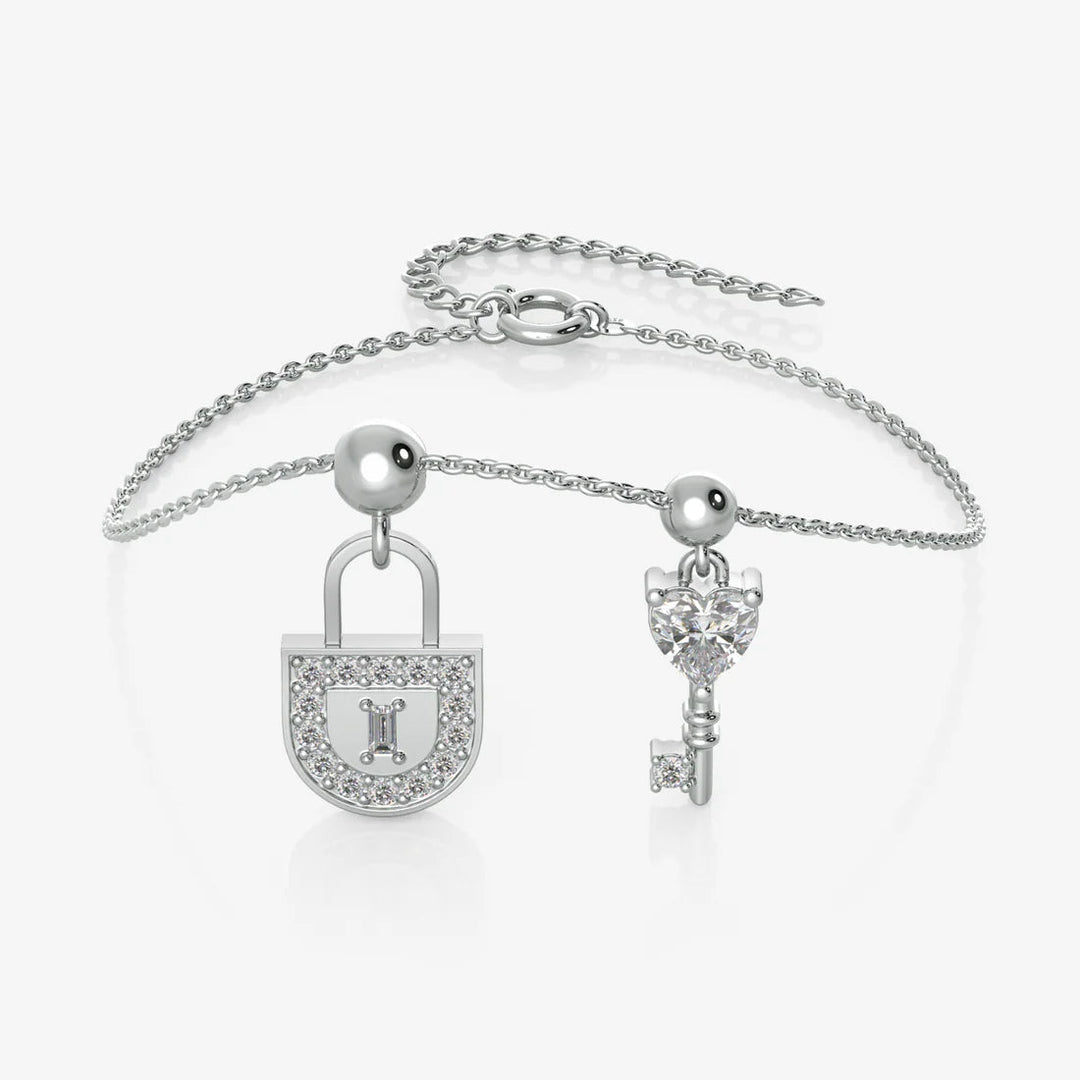 Silver Lock & Key Charm Bracelet, Rhodium Plated