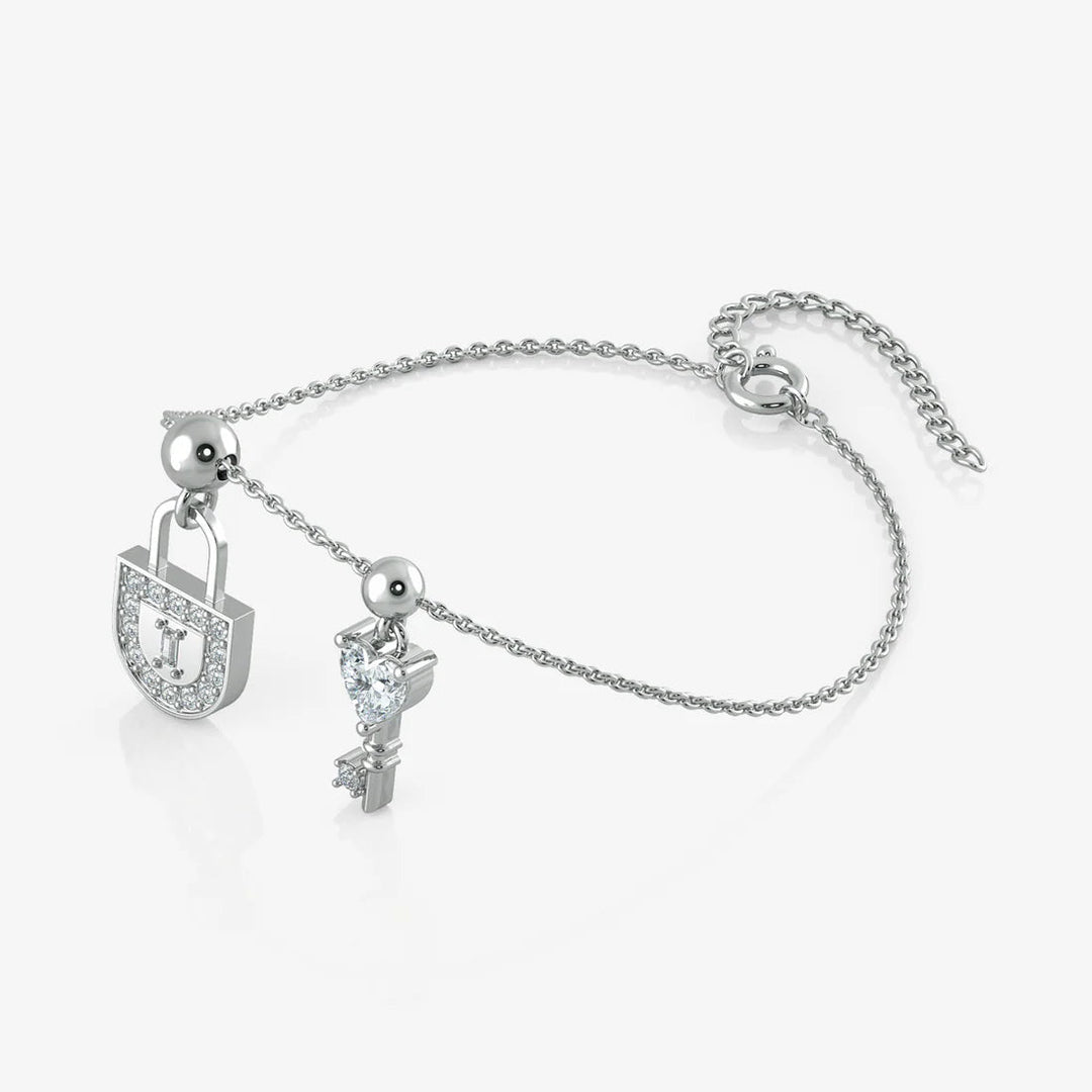 Silver Lock & Key Charm Bracelet, Rhodium Plated