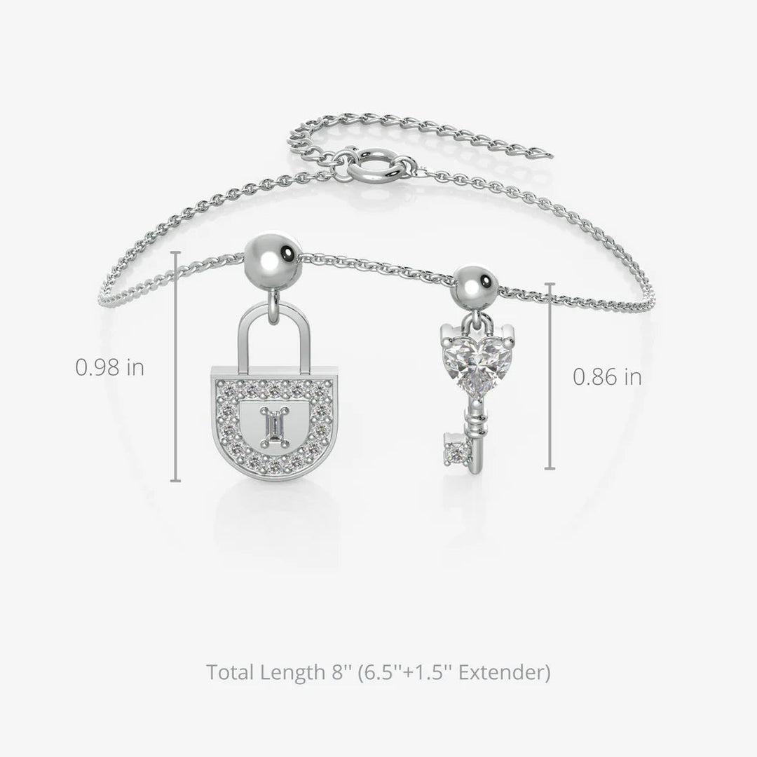 Silver Lock & Key Charm Bracelet, Rhodium Plated