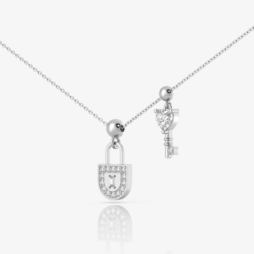 Silver Lock & Key Necklace, Rhodium Plated
