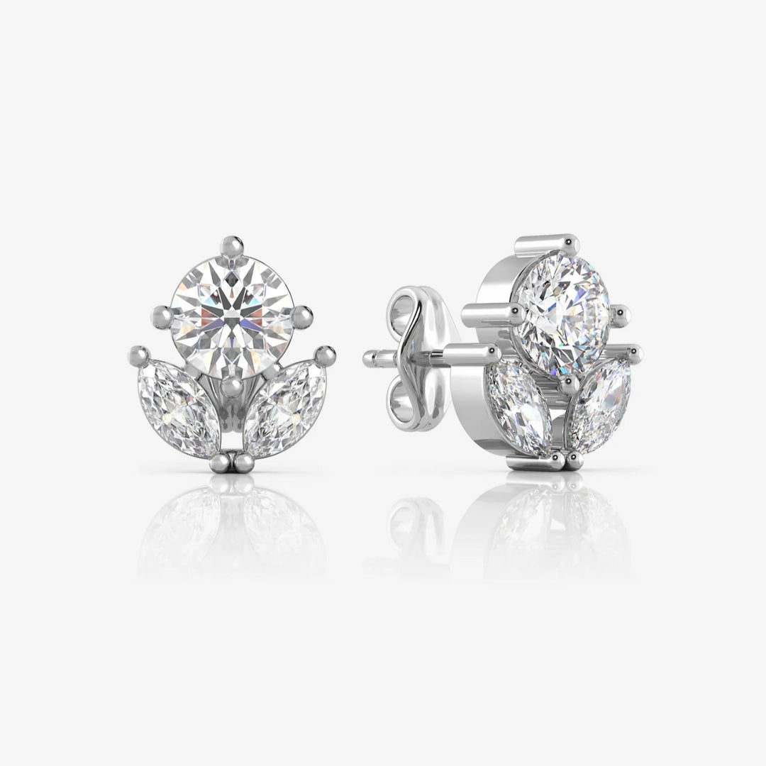 Silver Round Flora Earrings, Rhodium Plated