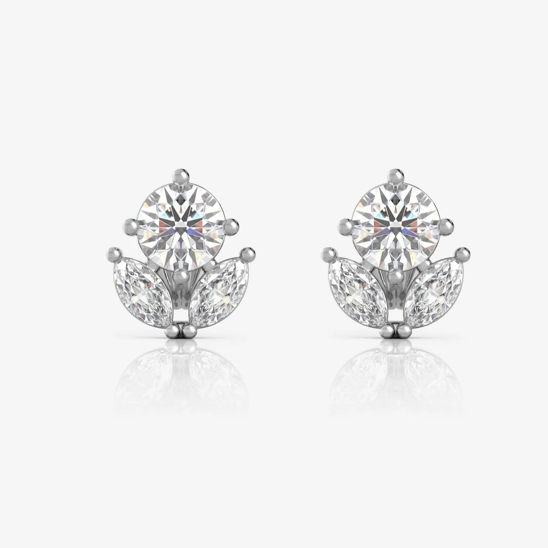 Silver Round Flora Earrings, Rhodium Plated
