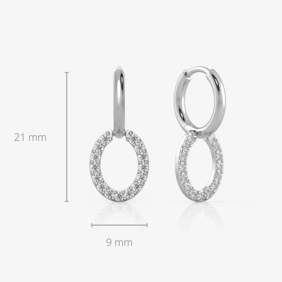 Silver Oval Earrings, Rhodium Plated