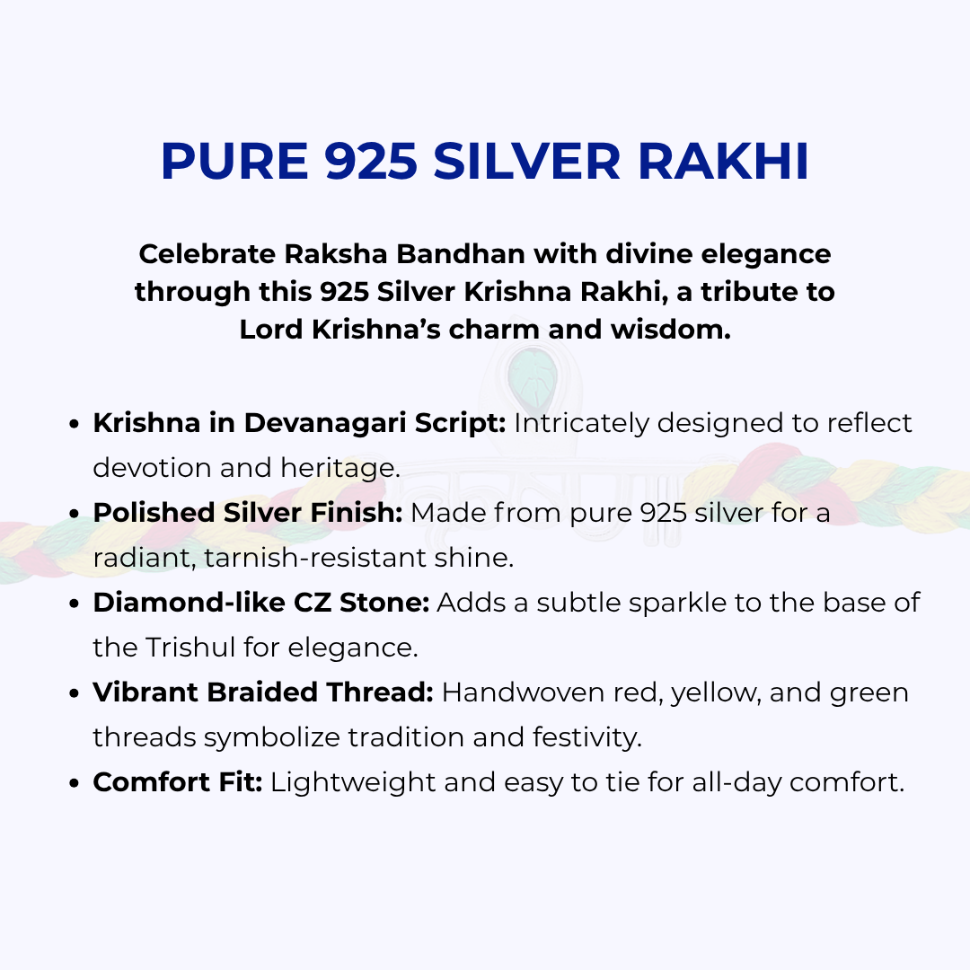 Shree Krishna 925 Silver Rakhi With kumkum and Rice