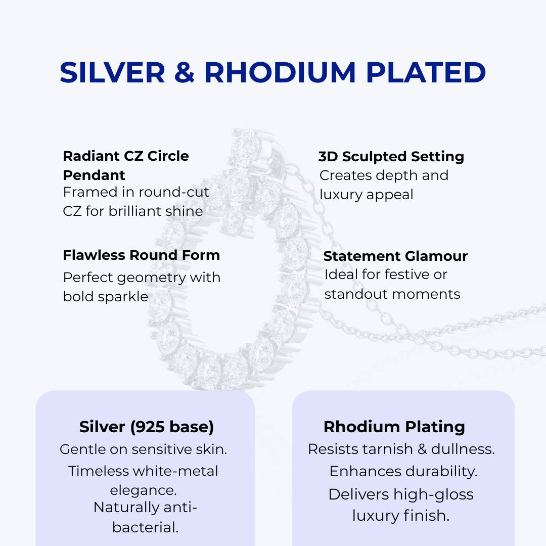 Silver Circle Necklace, Rhodium Plated
