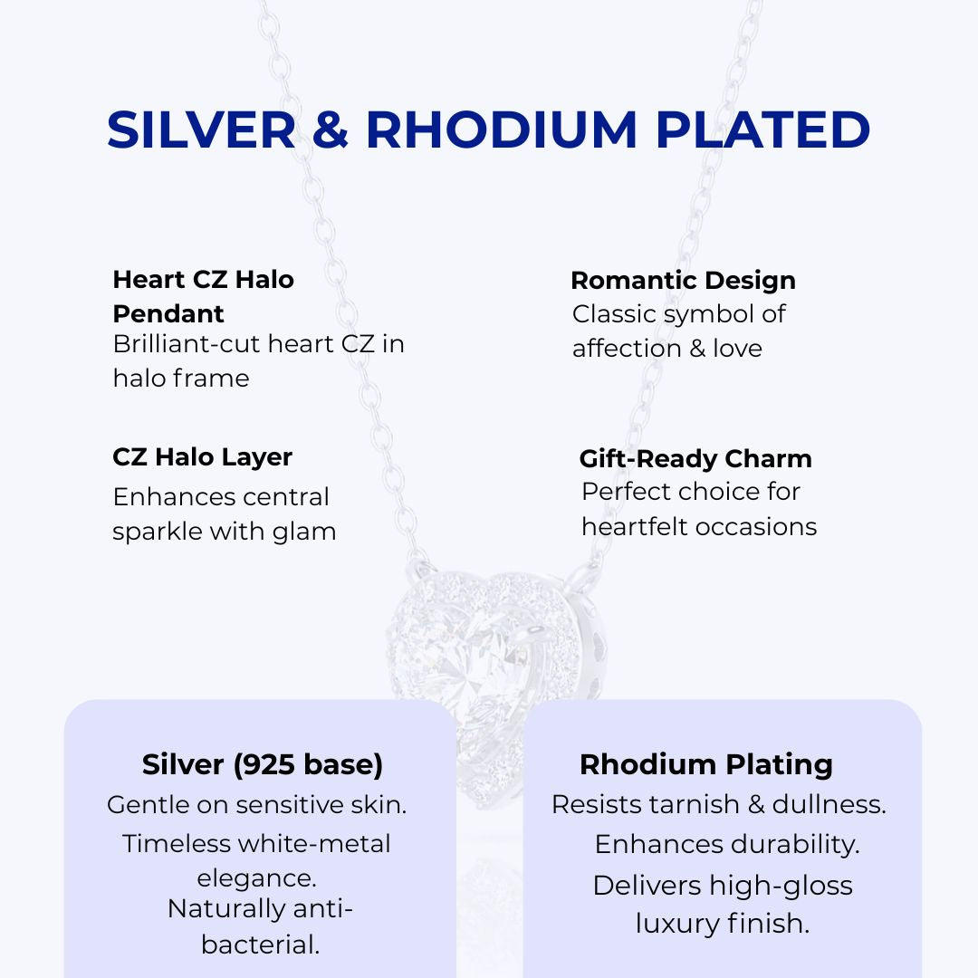 Silver Heart Necklace and Rhodium Plated