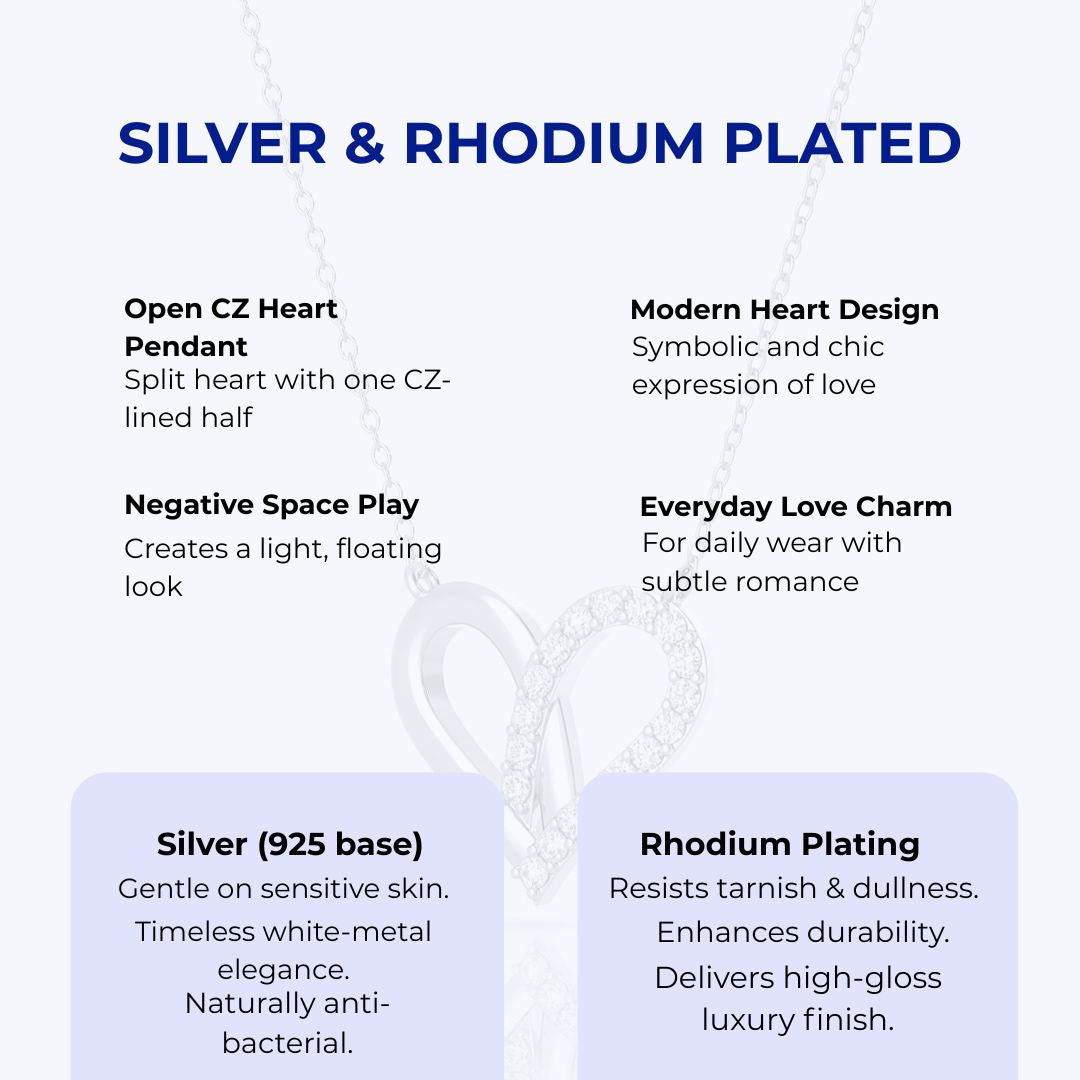 Heart Necklace Silver & Rhodium Plated Set