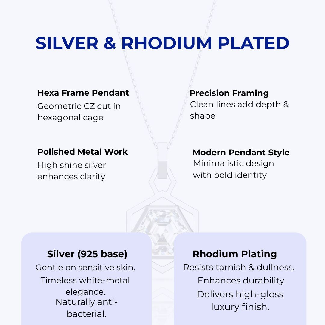 Hexagon Necklace Silver & Rhodium Plated