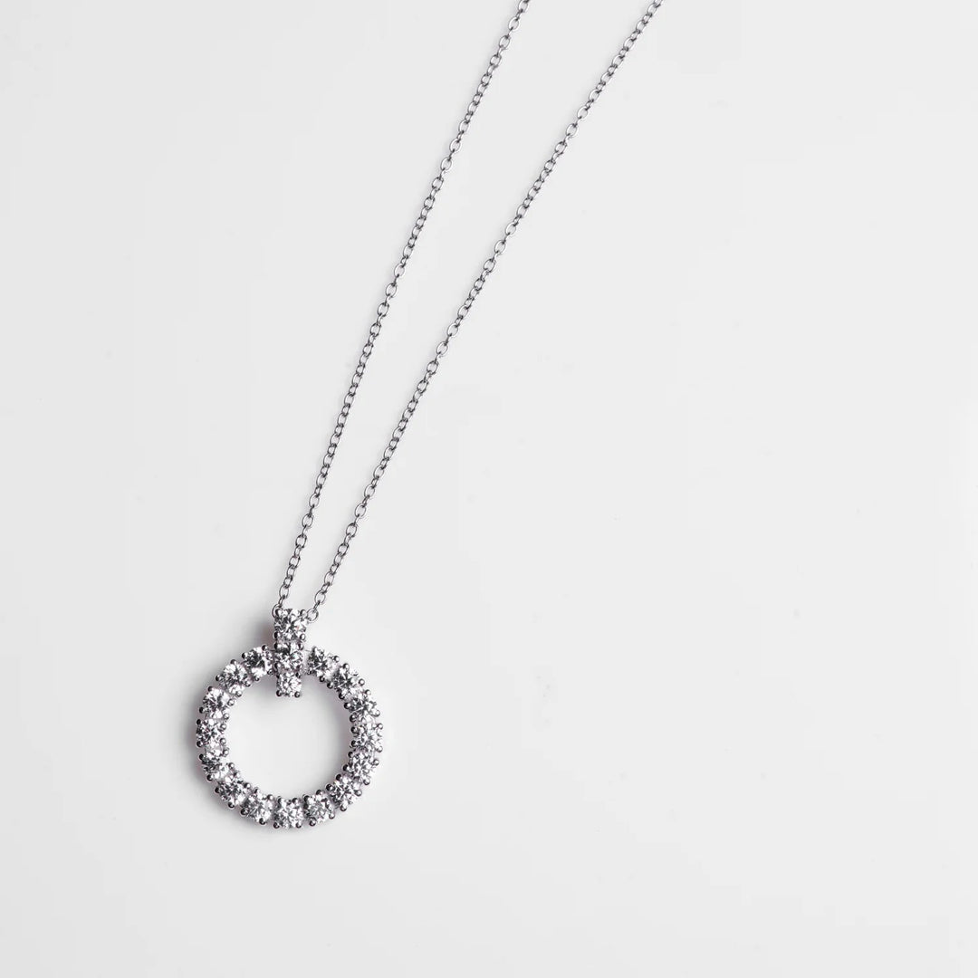 Silver Circle Necklace, Rhodium Plated
