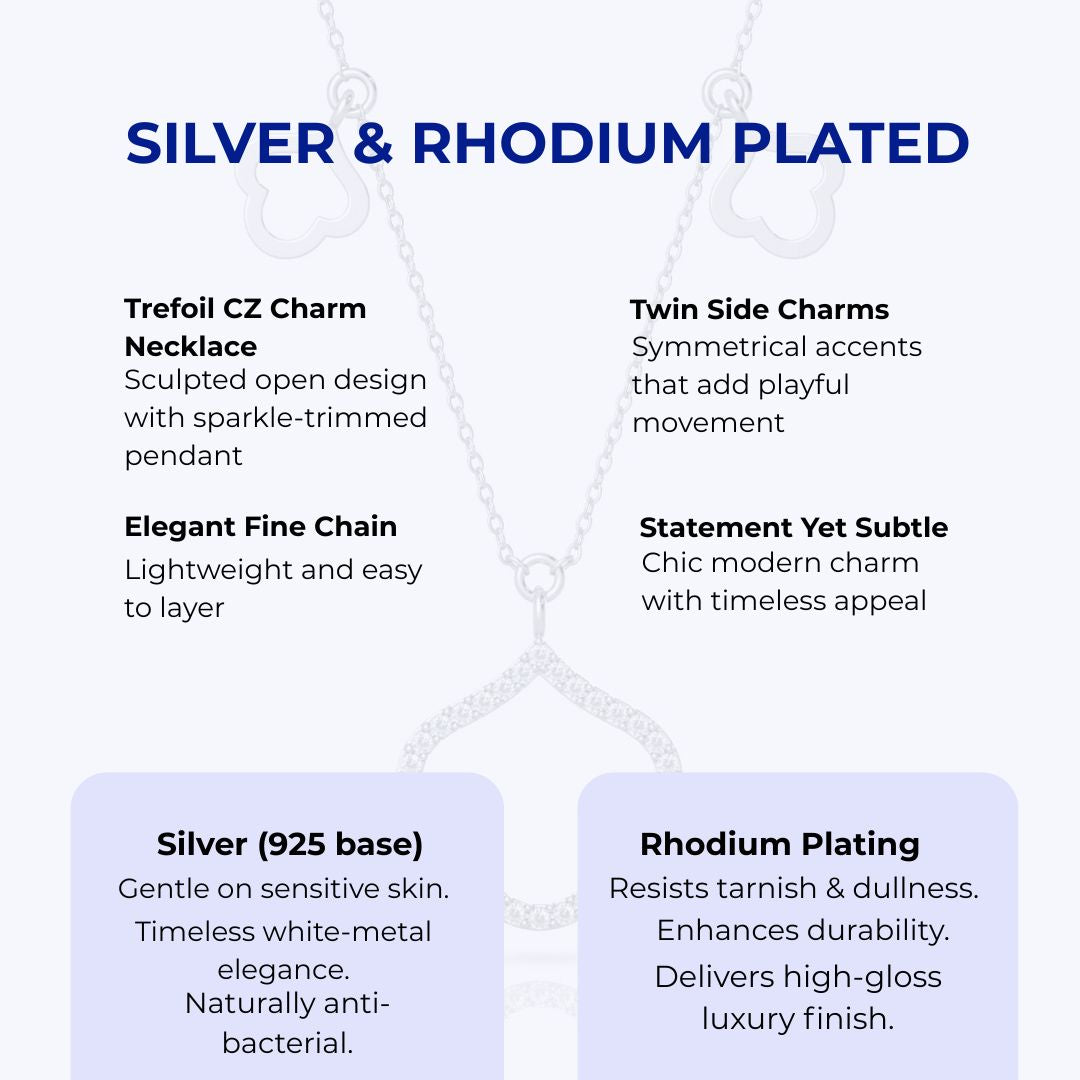 Silver Pendant Necklace, Rhodium Plated