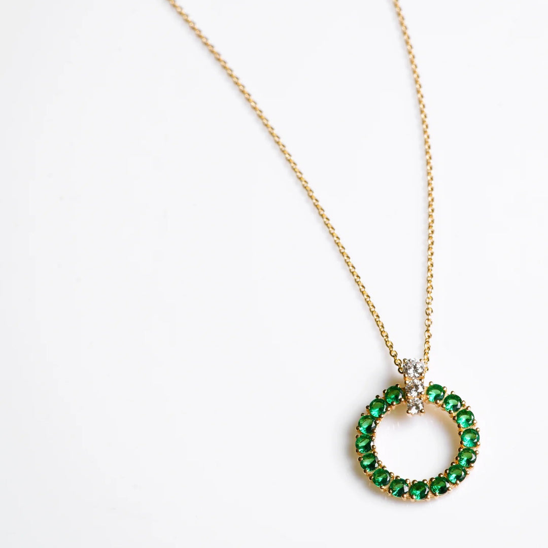 Emerald Circle Necklace, Sterling Silver