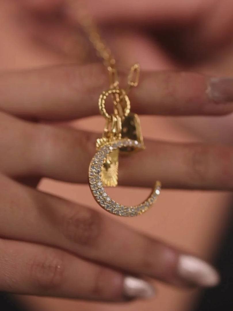 Whispers of the Moon Necklace, 18K Gold Plating