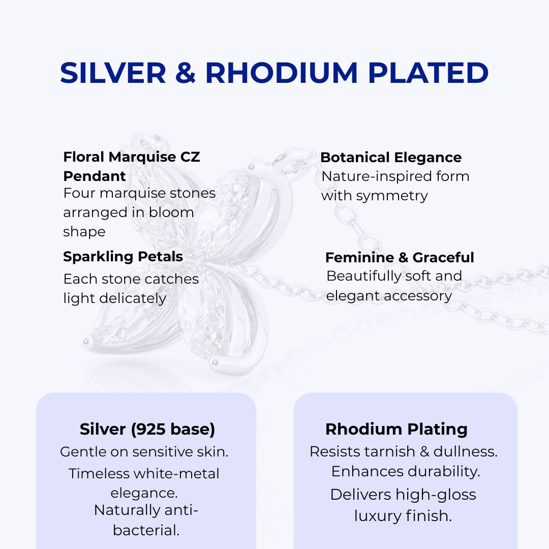Silver Flora Necklace, Rhodium Plated