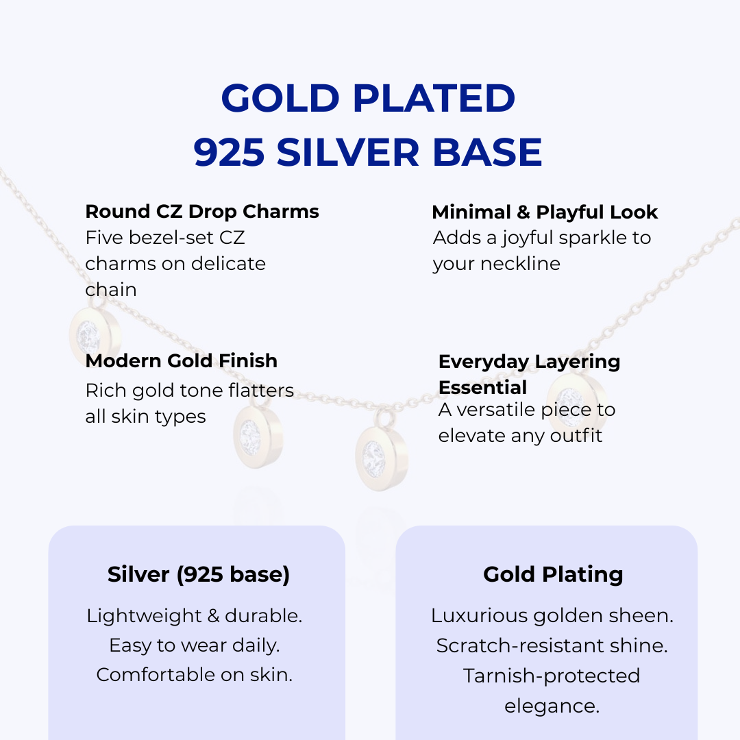 Silver Round Necklace, 18K Gold Plated