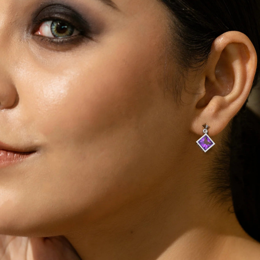 Amethyst Drop Earrings 925 Silver