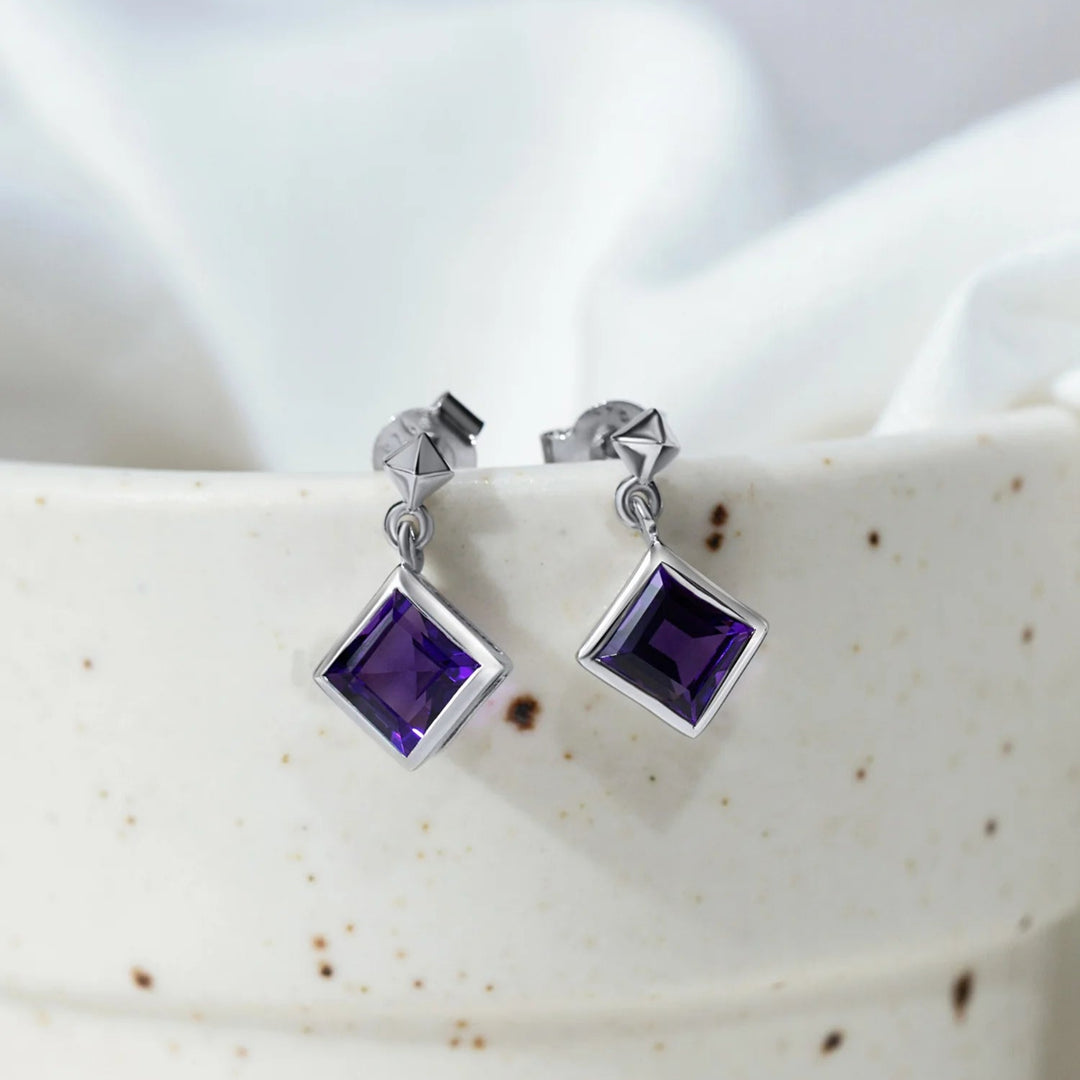 Amethyst Drop Earrings 925 Silver