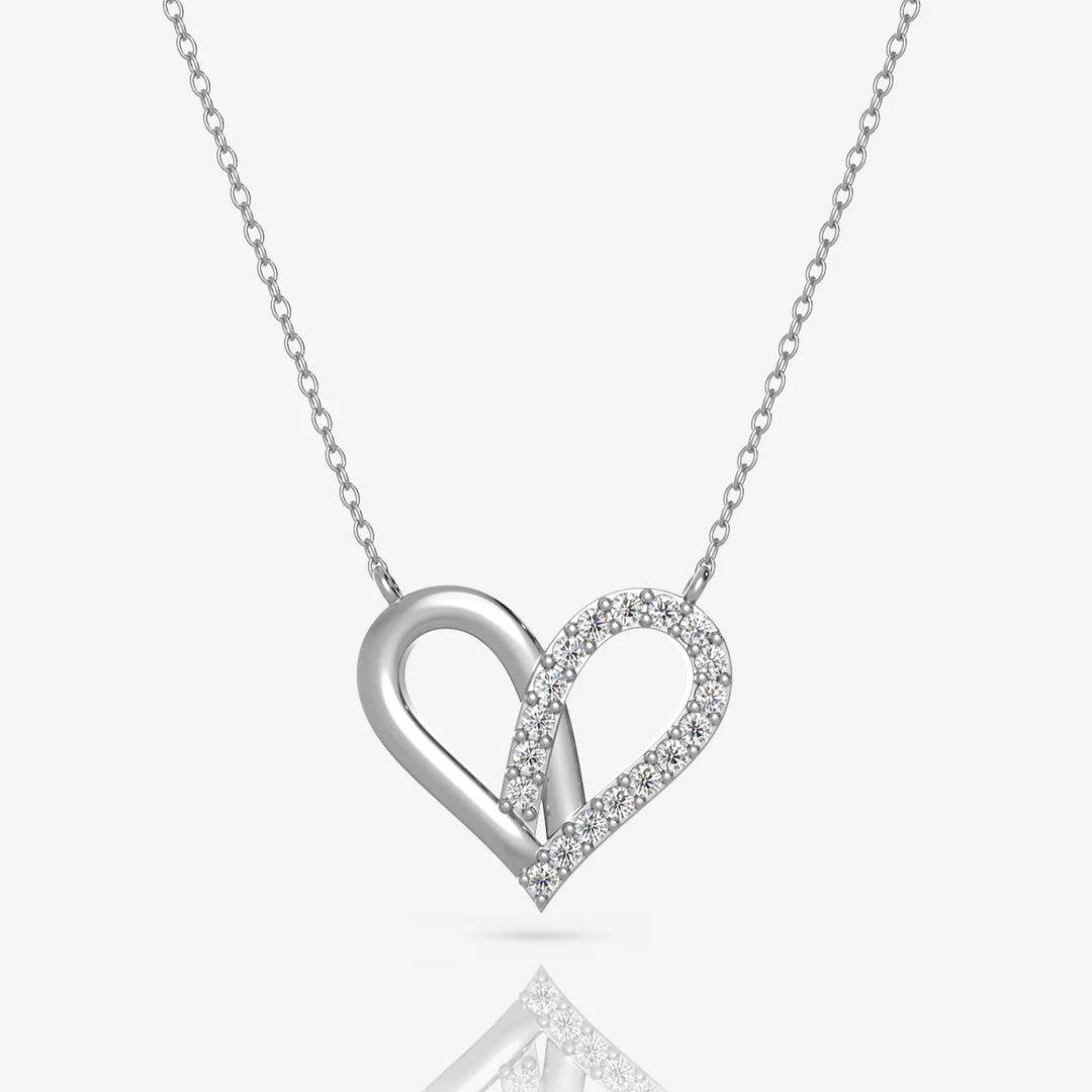 Heart Necklace Silver & Rhodium Plated Set