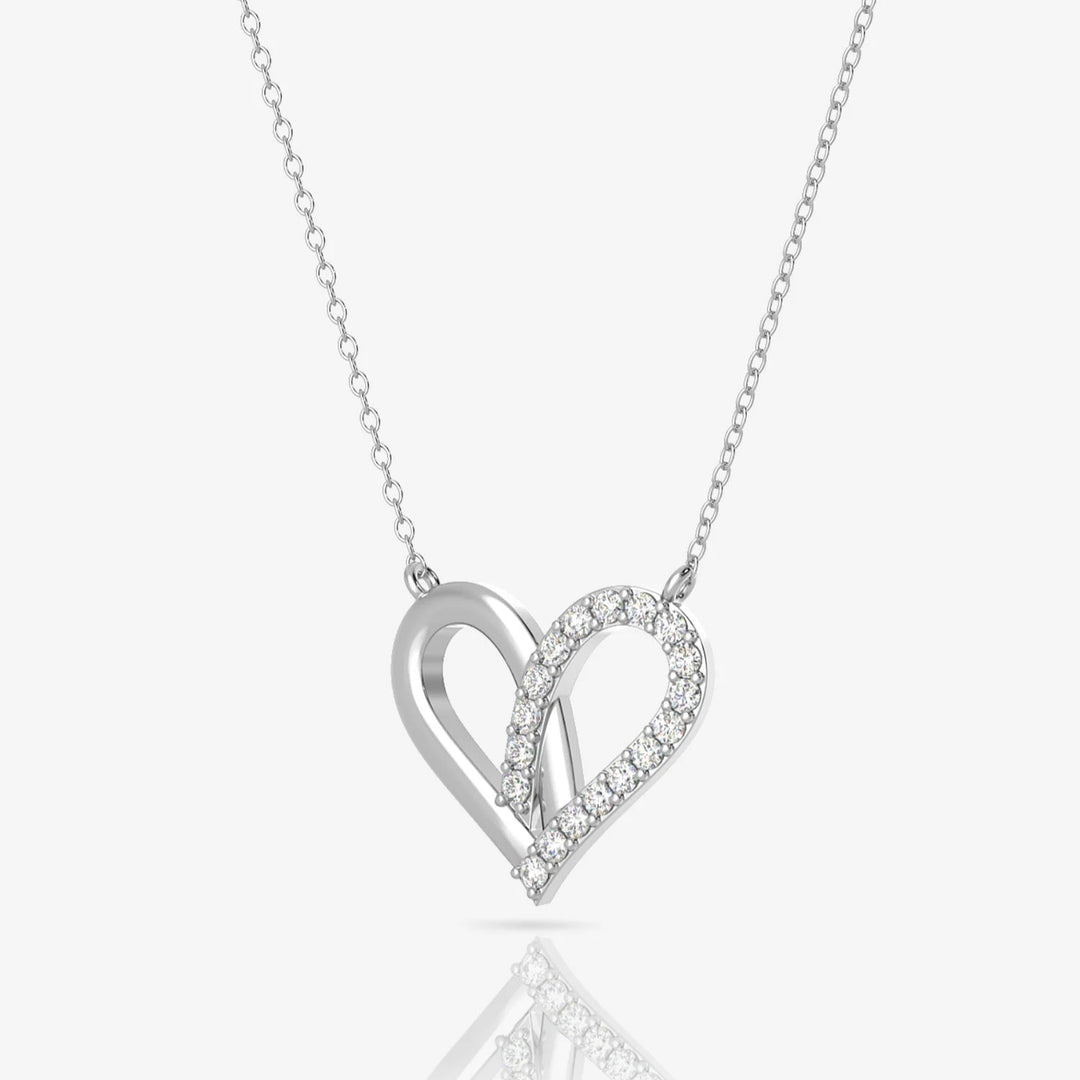 Heart Necklace Silver & Rhodium Plated Set