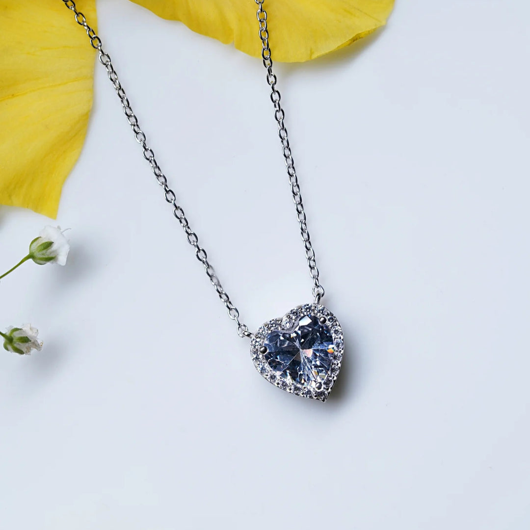 Silver Heart Necklace and Rhodium Plated