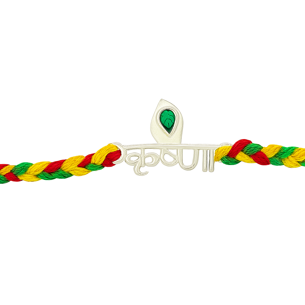 Shree Krishna 925 Silver Rakhi With kumkum and Rice