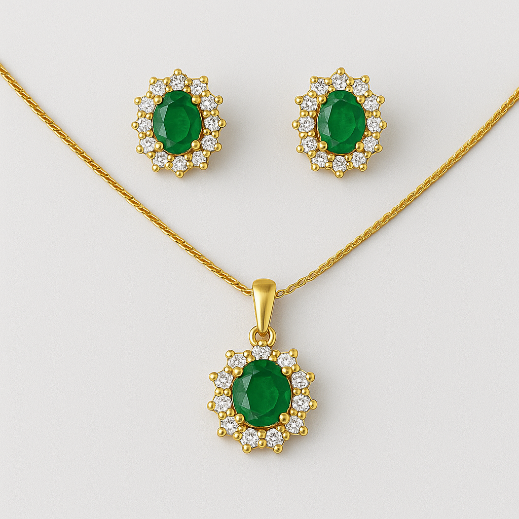 Emerald Halo Jewellery Set