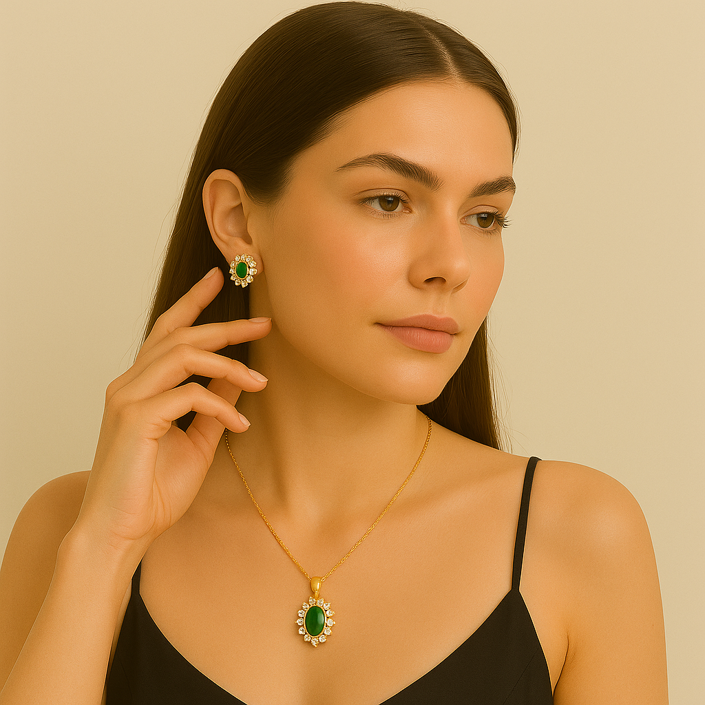 Emerald Halo Jewellery Set