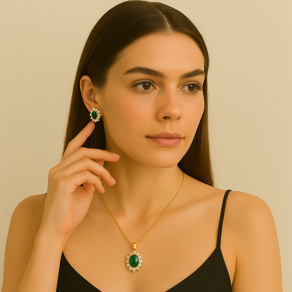 Emerald Halo Jewellery Set