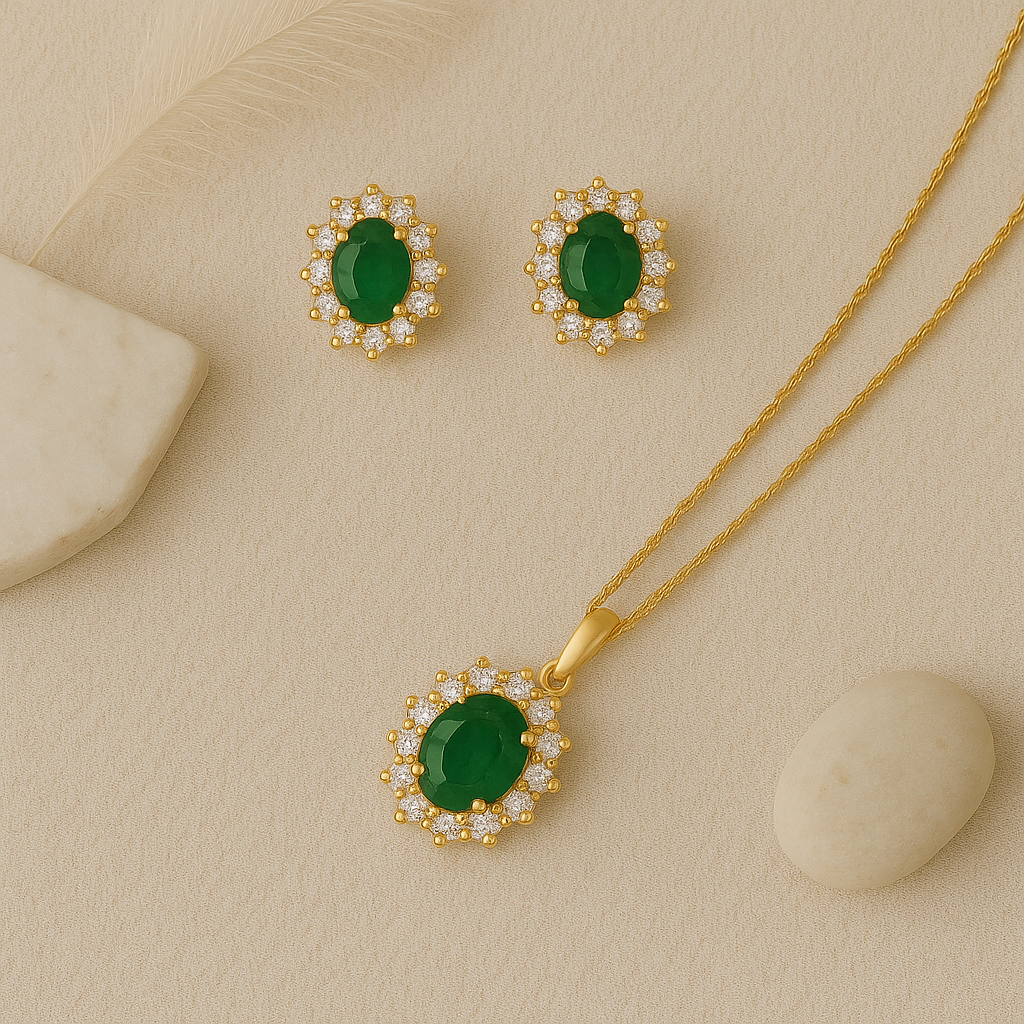 Emerald Halo Jewellery Set