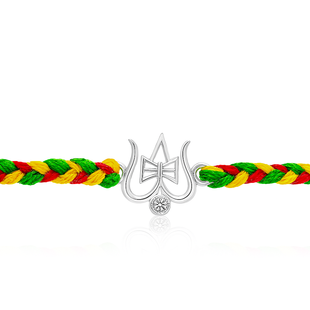 shiva Trishul 925 Silver Rakhi With kumkum and Rice