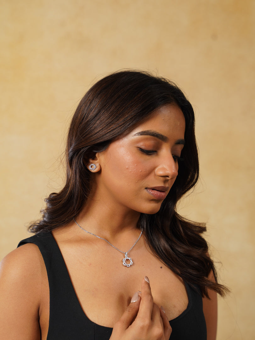 Silver Eternal Loop Necklace With Earrings