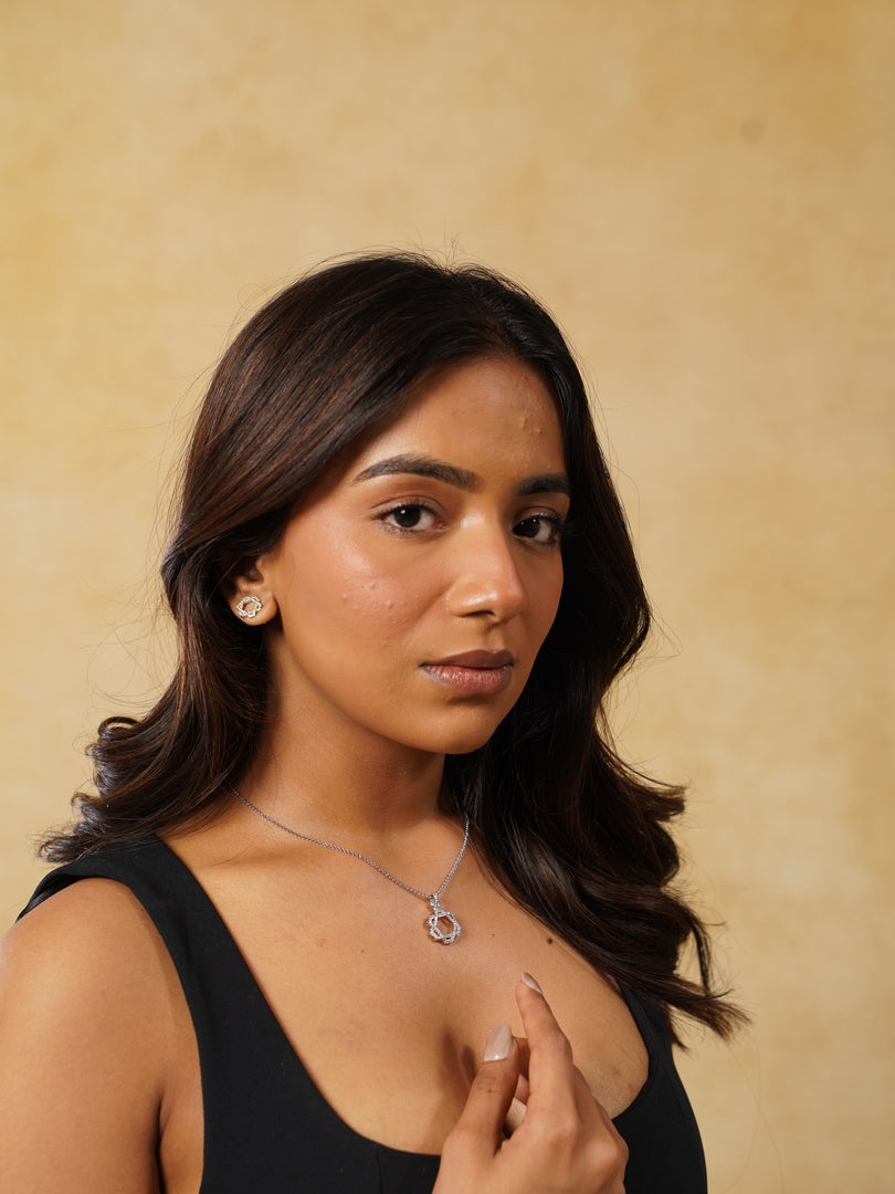 Silver Eternal Loop Necklace With Earrings