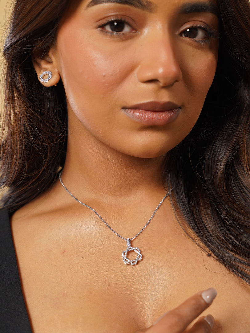 Silver Eternal Loop Necklace With Earrings
